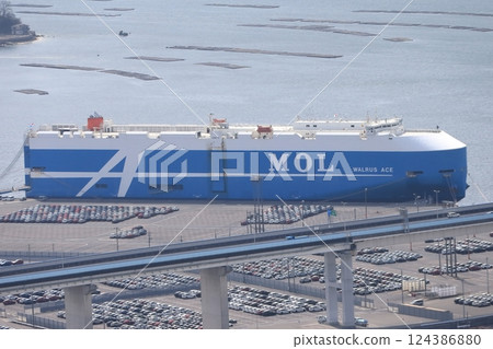 A car carrier docked in Hiroshima City A car carrier docked in Hiroshima City 124386880