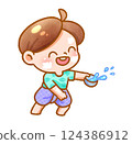 Cheerful Child Playing with Water Festive Handdrawn 124386912