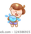 Cheerful Child Playing with Water Festive Handdrawn 124386915