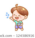 Cheerful Child Playing with Water Festive Handdrawn 124386916