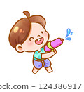 Cheerful Child Playing with Water Festive Handdrawn 124386917