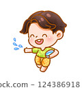Cheerful Child Playing with Water Festive Handdrawn 124386918