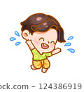 Cheerful Child Playing with Water Festive Handdrawn 124386919