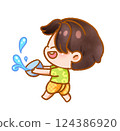 Cheerful Child Playing with Water Festive Handdrawn 124386920