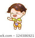 Cheerful Child Playing with Water Festive Handdrawn 124386921