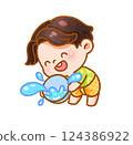 Cheerful Child Playing with Water Festive Handdrawn 124386922