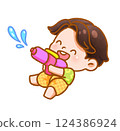 Cheerful Child Playing with Water Festive Handdrawn 124386924