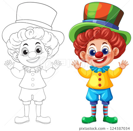Colorful Clown Vector Illustration with Outline 124387034