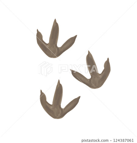 dinosaur footprints. Brown prints of predator paws. three-fingered paw. Prehistoric animal track. Watercolor illustration. Clipart. Hand drawing. High quality illustration dinosaur footprints. Brown prints of predator paws. three-fingered paw. Prehistoric animal track. Watercolor illustration. Clipart. Hand drawing. High quality illustration 124387061