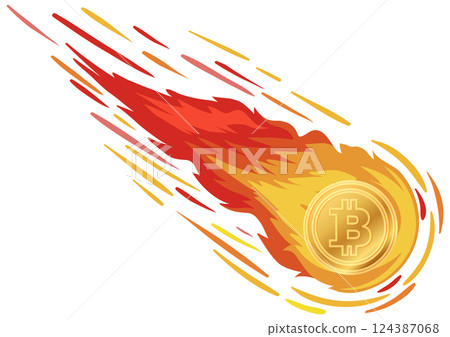 Fiery Bitcoin Comet Illustration 124387068