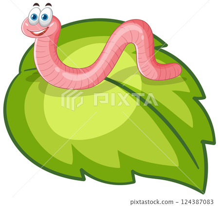 Smiling Worm on a Leaf Vector Illustration Smiling Worm on a Leaf Vector Illustration 124387083