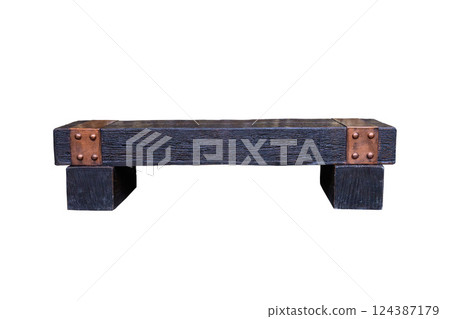 Concrete Long bench made to resemble wood isolated on a white background Concrete Long bench made to resemble wood isolated on a white background 124387179