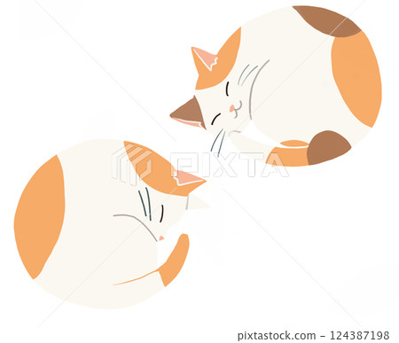 兩隻貓蜷縮著睡覺的插圖 兩隻貓蜷縮著睡覺的插圖 124387198