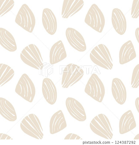 Hand drawn sea shells scallops blue seamless pattern in doodle sketchy style on white background. Line art sea shell vector background Hand drawn sea shells scallops blue seamless pattern in doodle sketchy style on white background. Line art sea shell vector background 124387292