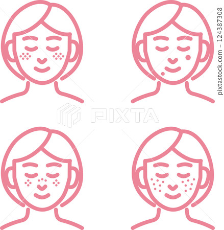Beauty skin spots medical treatment cosmetic medicine person woman line icon line simple illustration material set 124387308