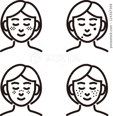 Beauty skin spots medical treatment cosmetic medicine person woman line icon line simple illustration material set 124387309