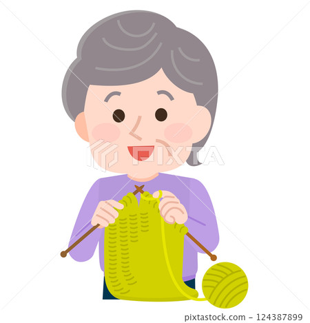 老年婦女編織插圖 124387899
