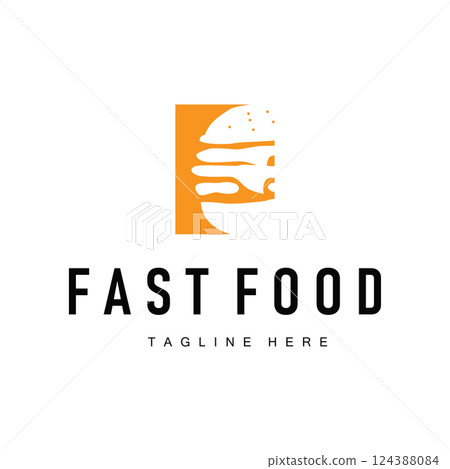 fast food design with minimalist burger logo concept illustration of food symbol product 124388084