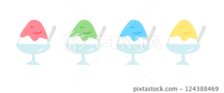 Shaved ice illustration set Simple Cute Summer Shaved ice Summer festival Ice Food Dessert Festival 124388469