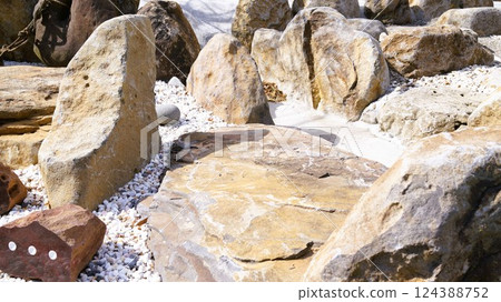 Exterior construction, exterior, gardening, garden stones, materials, background 124388752