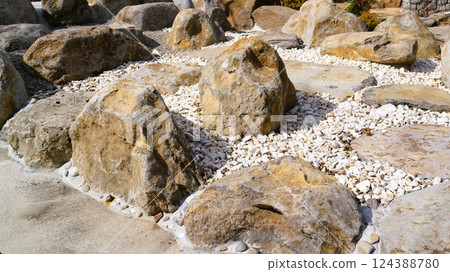 Exterior construction, exterior, gardening, garden stones, materials, background 124388780