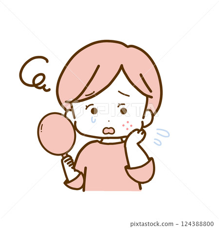 A woman looking in the mirror and glooming [Acne] 124388800