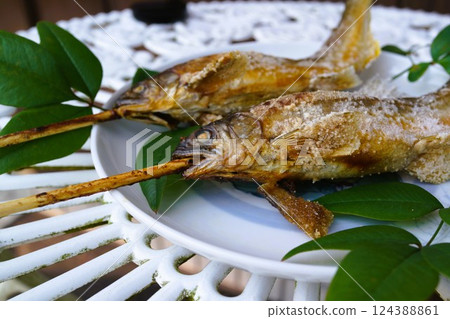香魚串材質背景 香魚串材質背景 124388861