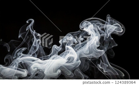 黑暗中漂浮的白煙和煙霧效果 124389364