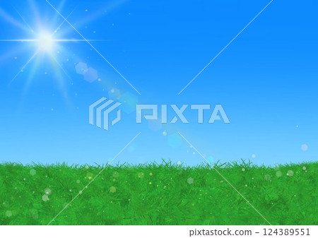 耀眼的陽光、湛藍的天空和草地 124389551