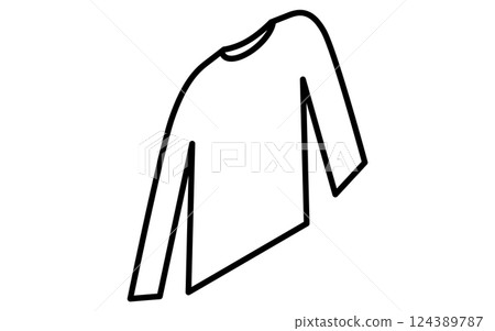 圓領長袖襯衫，服裝的簡單等距線圖示（黑白） 124389787