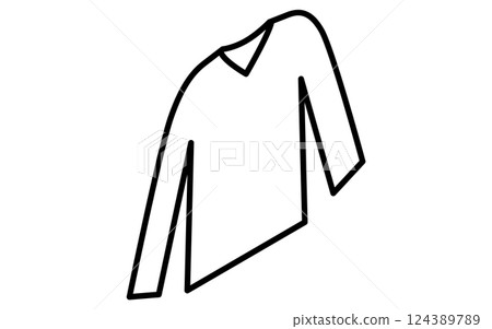V 領長袖襯衫,簡單的服裝等距線圖示(黑白) V 領長袖襯衫,簡單的服裝等距線圖示(黑白) 124389789