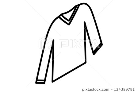 V-neck long sleeve shirt, simple isometric line icon of clothing (black and white) V-neck long sleeve shirt, simple isometric line icon of clothing (black and white) 124389791