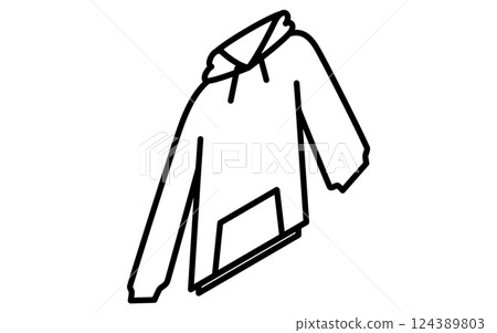 連帽派克大衣,簡單的等距服裝線圖示(黑白) 連帽派克大衣,簡單的等距服裝線圖示(黑白) 124389803