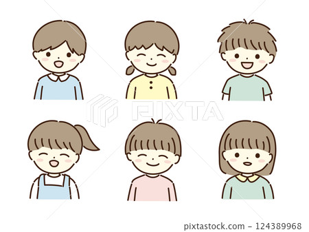 Boys and girls smiling illustration set 124389968
