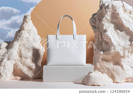 Mockup of a tote bag in natural tones on fabric, reflecting modern eco conscious branding 124390054