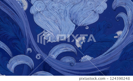 抽象藍色波浪圖案原始圖案背景壁紙素材插圖 124390248