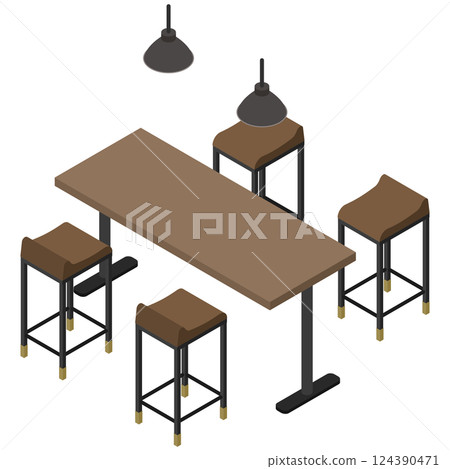 等距插圖：咖啡桌和椅子 124390471