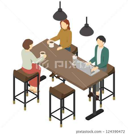 等距插畫：人們在咖啡館閒逛 124390472