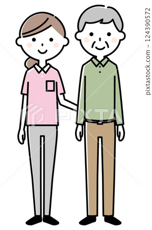 Elderly people and nursing staff 124390572