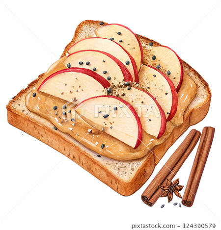Delicious apple and peanut butter toast with cinnamon garnish. 124390579