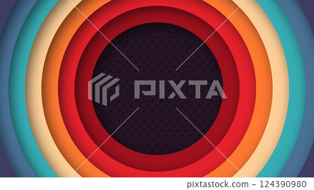 Abstract 1970s 1960s and 1950s background design in the form of circles with perforations in retro style. Vector illustration. Copy space for text. 124390980