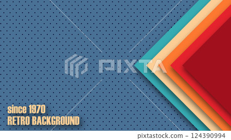 Realistic retro design in futuristic style. Abstract geometric 1970's colorful background with retro colors. Vector illustration. 124390994