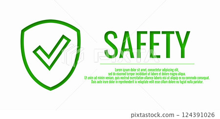 Banner safety first. Vector illustration with word SAFETY on a white background. Place for your text. Banner safety first. Vector illustration with word SAFETY on a white background. Place for your text. 124391026