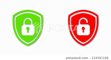 Set of Shield Lock and Unlock Icon. Symbol padlock. Vector sign Illustration. Set of Shield Lock and Unlock Icon. Symbol padlock. Vector sign Illustration. 124391188