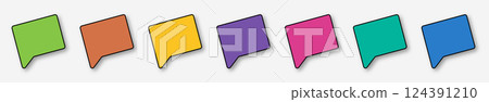 Speech bubbles are different color on a white background. Multicolored icons or symbols with a shadow on a white background. The concept of communication. A set of icons or checkboxes flag for text or 124391210