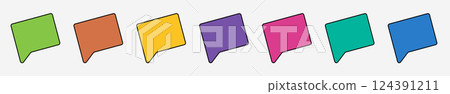 Multicolored speech bubble icons. Flag icon. Communication, the dialogue of people. Illustration on white isolated background with text communication. 124391211