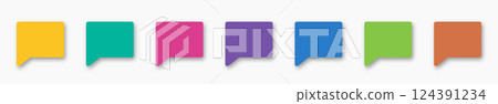 Speech bubbles are different color on a white background. Multicolored icons or symbols with a shadow on a white background. The concept of communication. A set of icons or checkboxes flag for text or 124391234