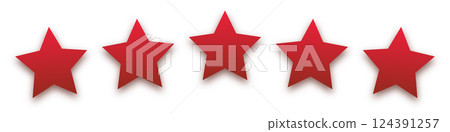 Star red icon on white background. Customer feedback concept. Vector 5 stars rating review. Quality shape design. Vector yellow isolated five stars. Star red icon on white background. Customer feedback concept. Vector 5 stars rating review. Quality shape design. Vector yellow isolated five stars. 124391257