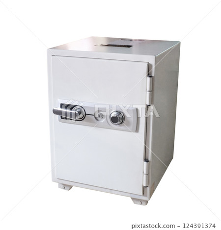 Steel safe box lock on white background. 124391374