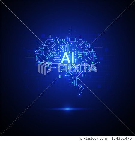 Abstract artificial intelligence with brain circuit line design. Machine learning. Smart network digital technology. Vector illustration 124391479